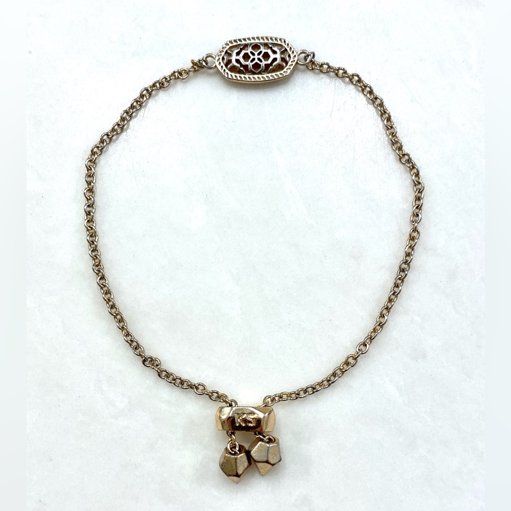 Kendra Scott Gold Tone Filigree Link Bracelet with Triple Faceted Charms
